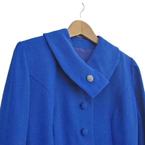 1960s Women Skirt Suit Royal Blue Wool 10 12 Union Label Rhinestones - Picture 1 of 14